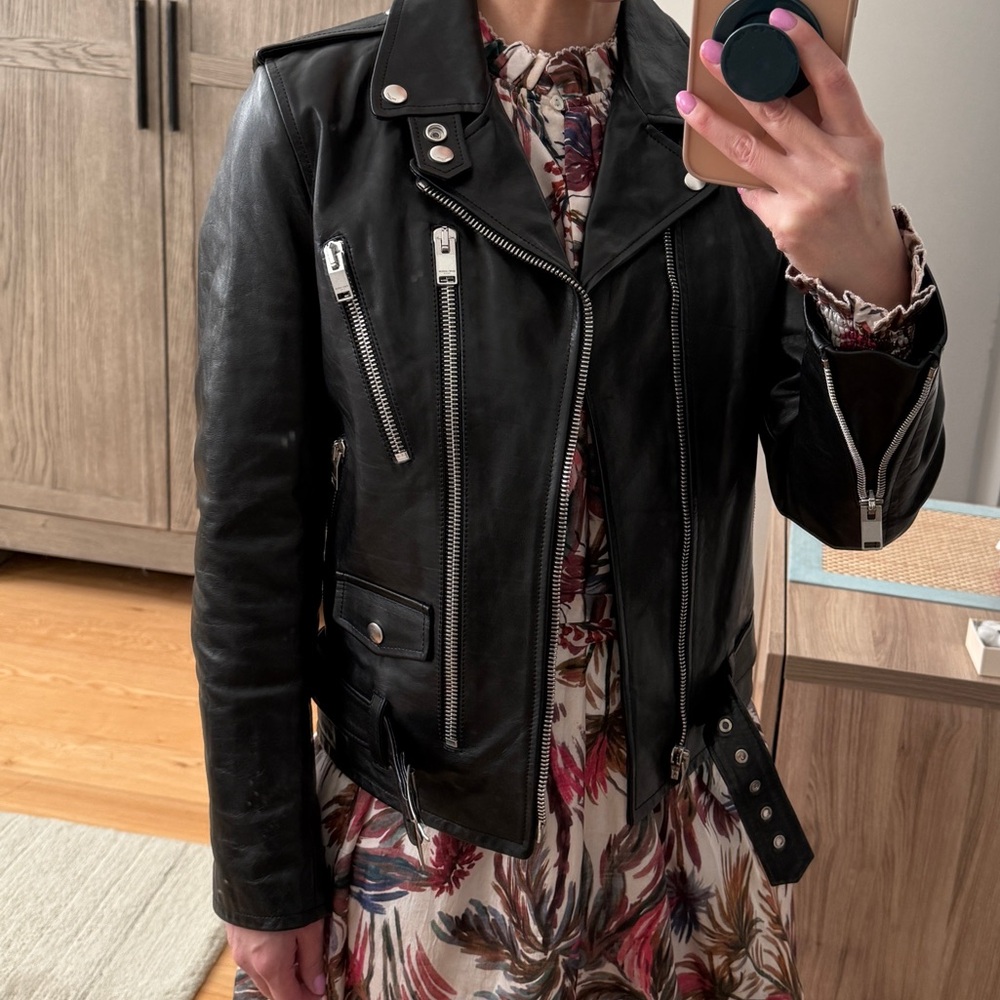 Saint Laurent Black Leather Cropped Moto Jacket - Picture 6 of 10